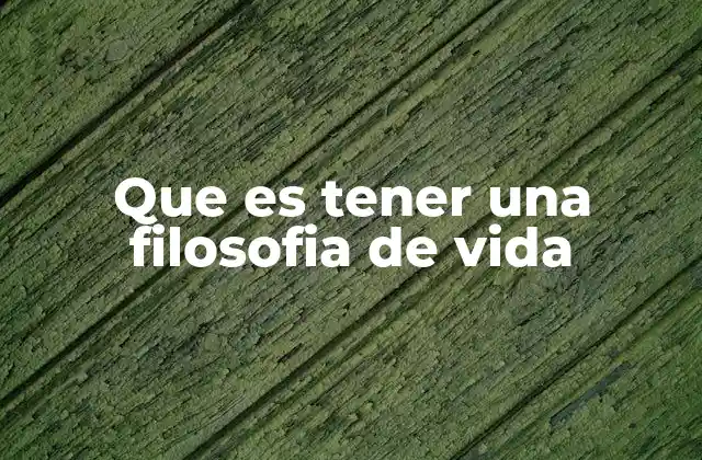 Que es Tener una Filosofia de Vida