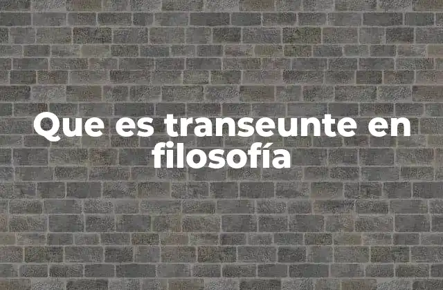 Que es Transeunte en Filosofía