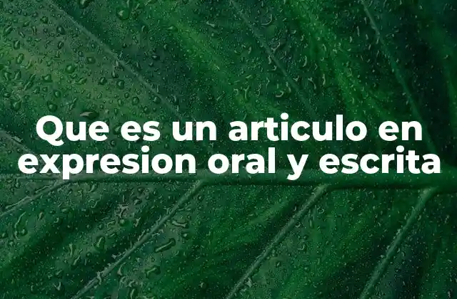 Que es un Articulo en Expresion Oral y Escrita