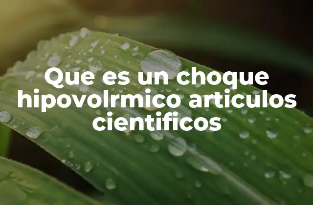 Que es un Choque Hipovolrmico Articulos Cientificos