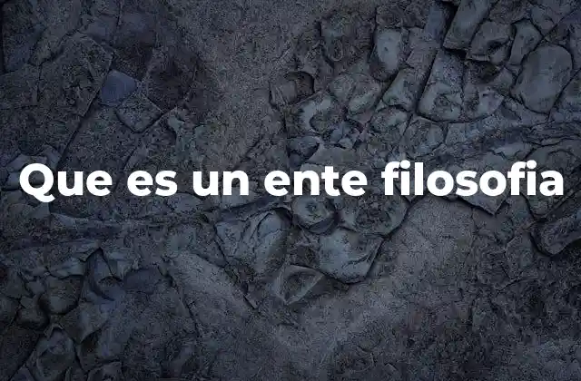 Que es un Ente Filosofia