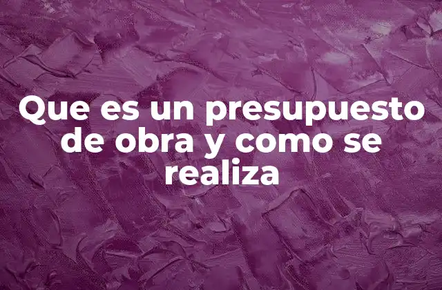 Que es un Presupuesto de Obra y como Se Realiza