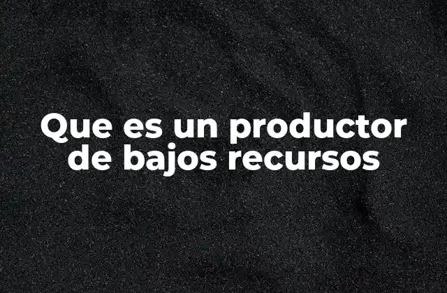 Que es un Productor de Bajos Recursos