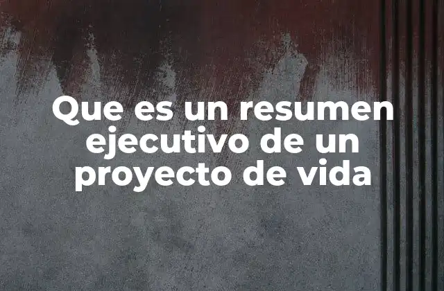Que es un Resumen Ejecutivo de un Proyecto de Vida