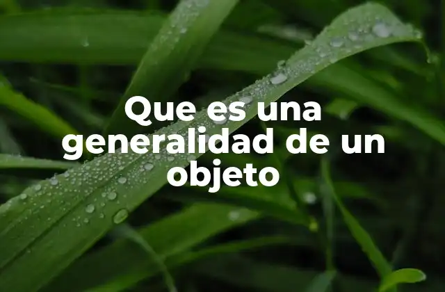 Que es una Generalidad de un Objeto