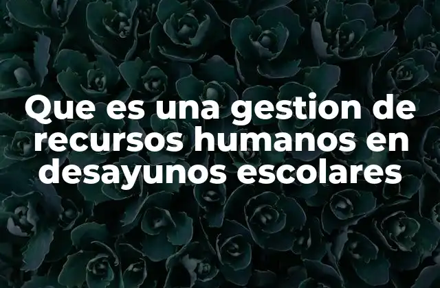 Que es una Gestion de Recursos Humanos en Desayunos Escolares