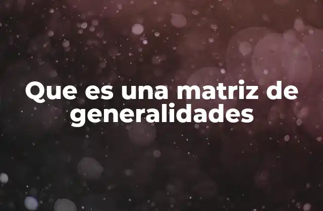 Que es una Matriz de Generalidades