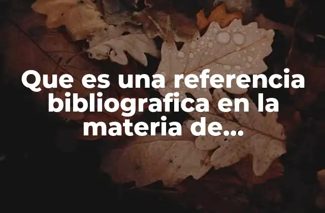 Que es una Referencia Bibliografica en la Materia de Metodología
