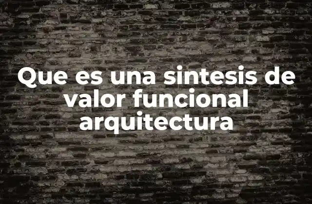 Que es una Sintesis de Valor Funcional Arquitectura