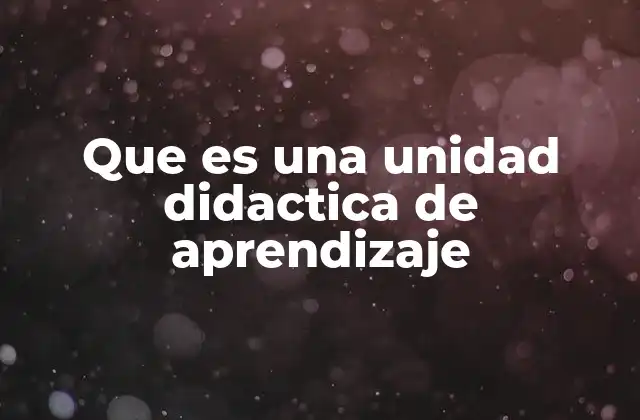 Que es una Unidad Didactica de Aprendizaje