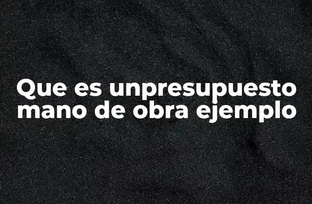 Que es Unpresupuesto Mano de Obra Ejemplo