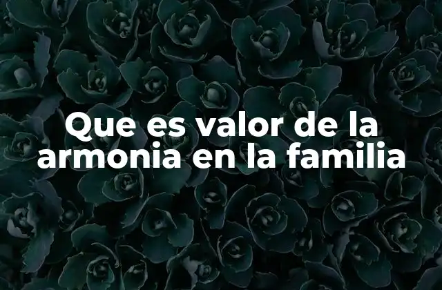 Que es Valor de la Armonia en la Familia