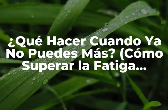 ¿qué Hacer Cuando Ya No Puedes Más? (cómo Superar la Fatiga Emocional)