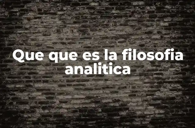 Que que es la Filosofia Analitica