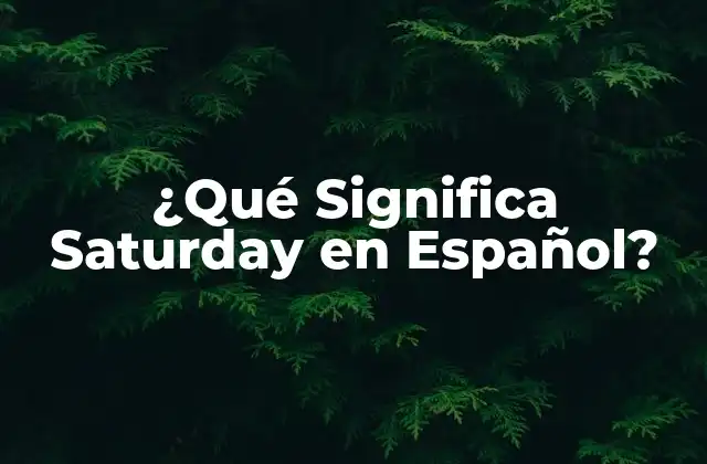 ¿qué Significa Saturday en Español?
