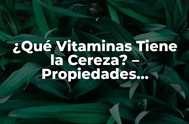 ¿qué Vitaminas Tiene la Cereza? – Propiedades Nutricionales de la Cereza