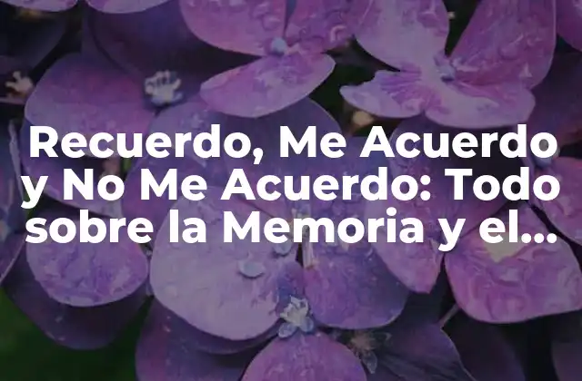 Recuerdo, Me Acuerdo y No Me Acuerdo: Todo sobre la Memoria y el Olvido