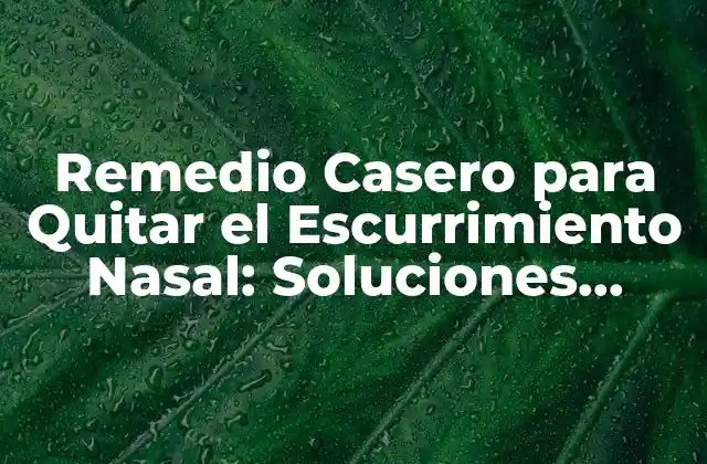 Remedio Casero para Quitar el Escurrimiento Nasal: Soluciones Naturales y Efectivas