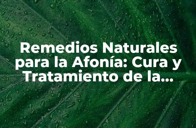 Remedios Naturales para la Afonía: Cura y Tratamiento de la Pérdida de Voz