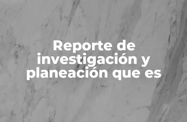 Reporte de Investigación y Planeación que es