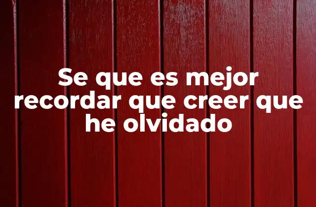 Se que es Mejor Recordar que Creer que He Olvidado