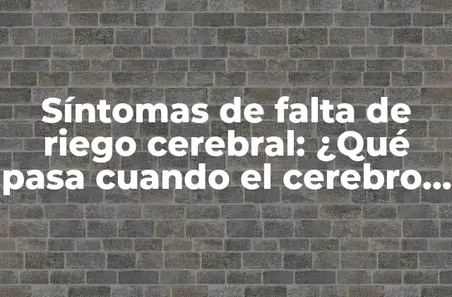 Síntomas de Falta de Riego Cerebral: ¿qué Pasa Cuando el Cerebro No Recibe Suficiente Oxígeno?