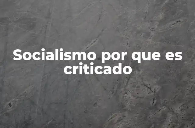 Socialismo por que es Criticado