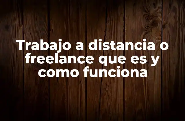 Trabajo a Distancia o Freelance que es y como Funciona