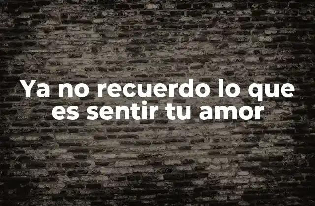 Ya No Recuerdo Lo que es Sentir Tu Amor