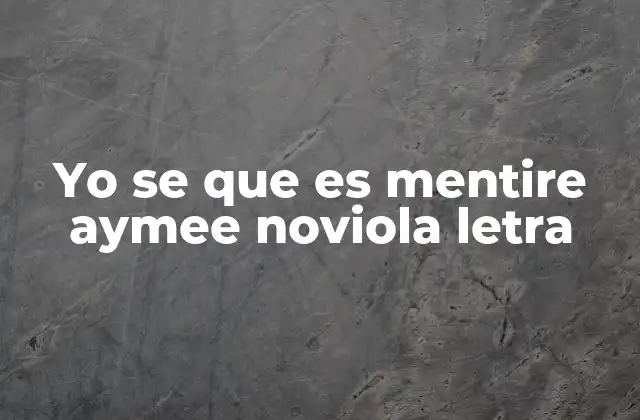 Yo Se que es Mentire Aymee Noviola Letra